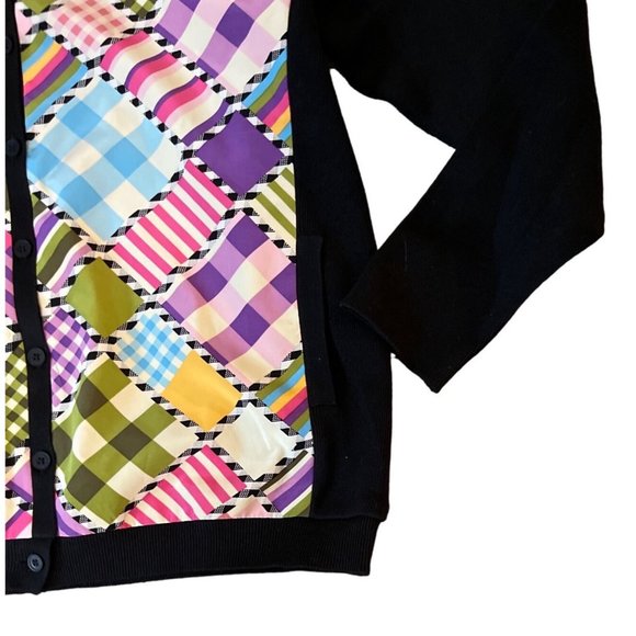 VTG New Koos Of Course M Cardigan Sweater Jacket Silk Black Madras Plaid Pink - Picture 3 of 7